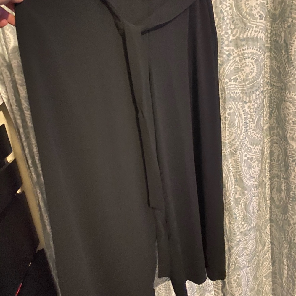 Black calf length, vneck, romper w/belt & pockets